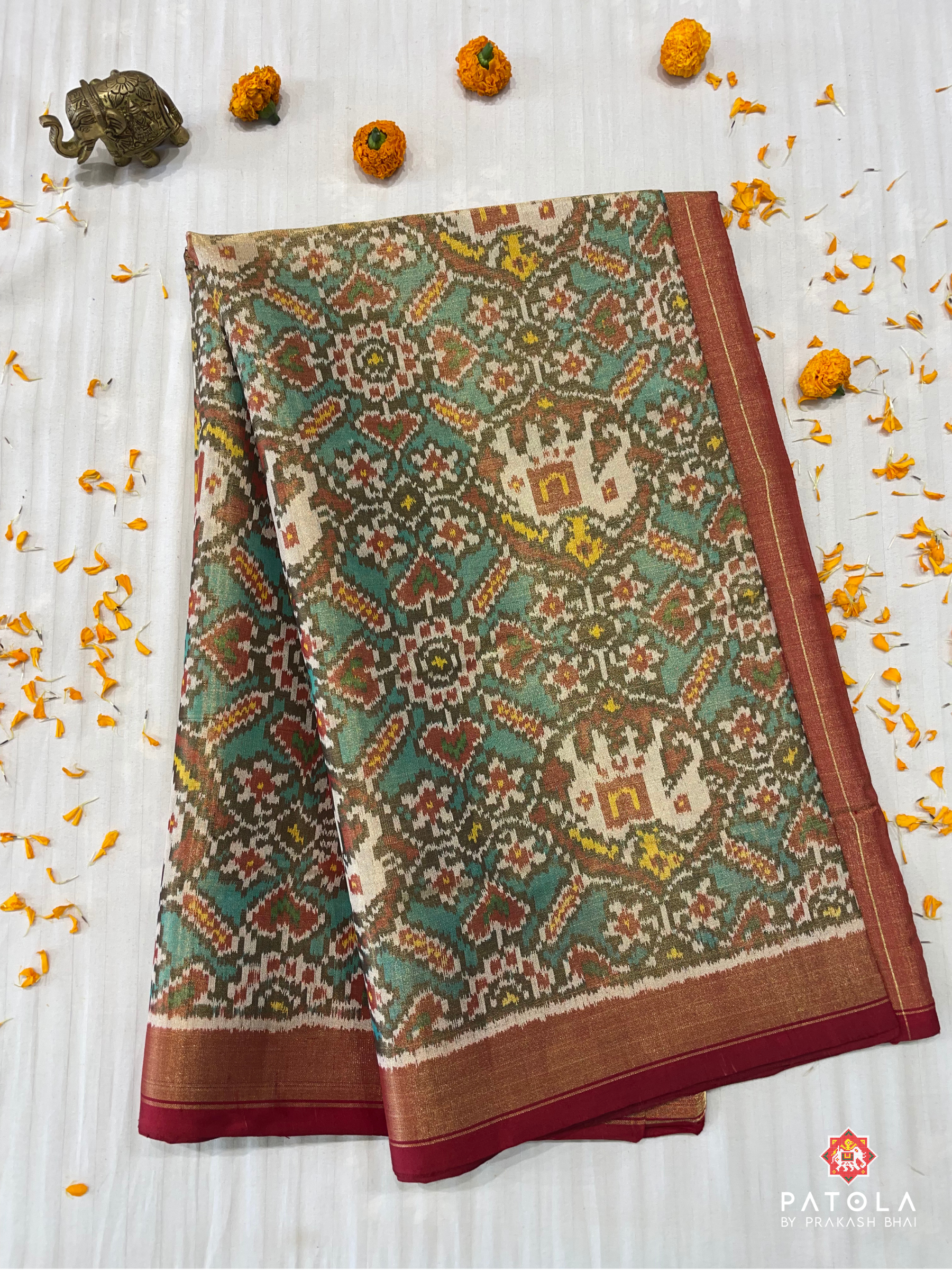 Elephent With Manekchowk Designer Tissue Patola Saree
